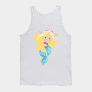 Little Mermaid, Cute Mermaid, Blonde Hair, Shells Tank Top